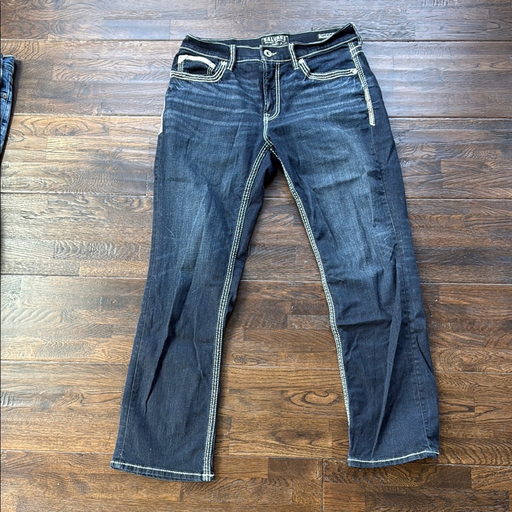 Dark Blue Jeans with Contrast Stitching